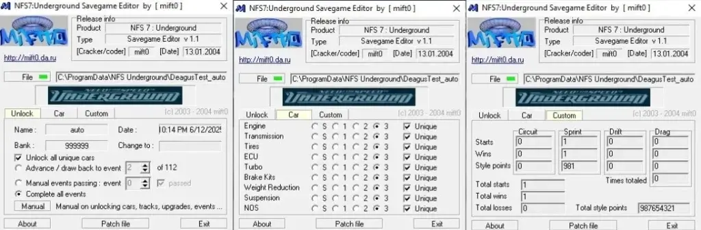Need for Speed Underground Save Game Editor