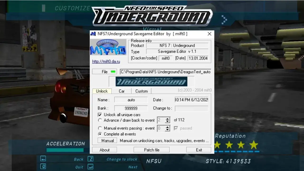 Need for Speed Underground Save Game Editor